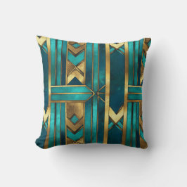 Art Deco Geometric Arrows, Gold and Turquoise Kudde