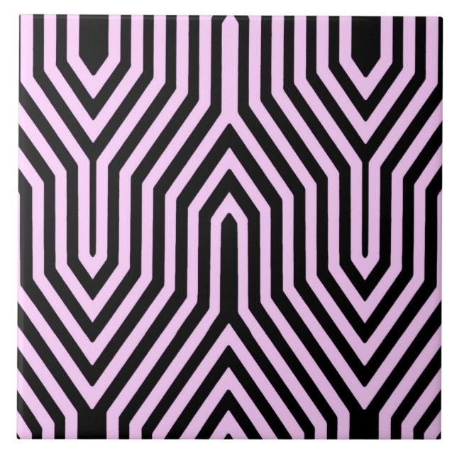 Art Deco Geometric - black and rosa Kakelplatta (Framsidan)