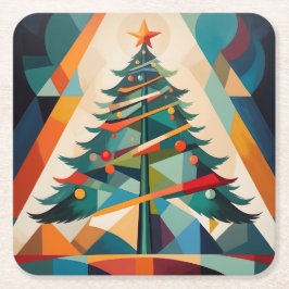 Art Deco Geometric Christmas Tree Triangle Underlägg Papper Kvadrat