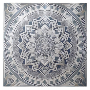 Art Deco Geometric Circle Linjer Alla skuggor Gråt Kakelplatta