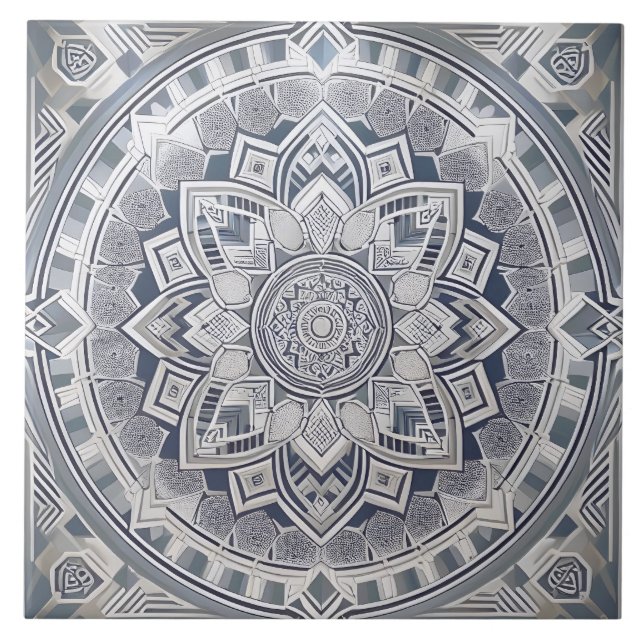 Art Deco Geometric Circle Linjer Alla skuggor Gråt Kakelplatta (Framsidan)