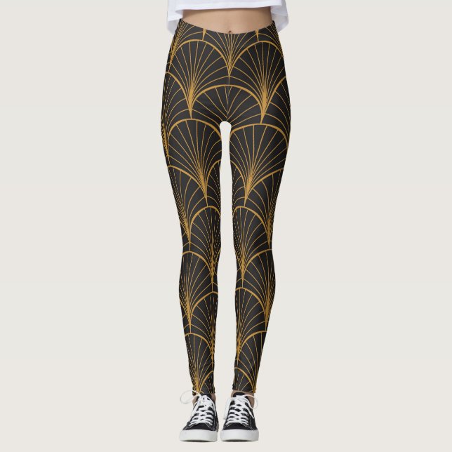 Art Deco Geometric Circles Mönster Leggings (Framsida)