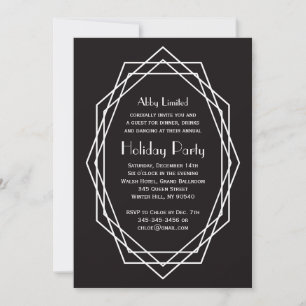 Art Deco Geometric Corporate Julfest Black Inbjudningar