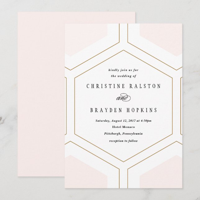 Art Deco Geometric Diamond Wedding-inbjudan Inbjudningar (Fram/baksida)