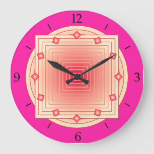 Art Deco Geometric, Fuchsia Rosa and Coral Stor Klocka