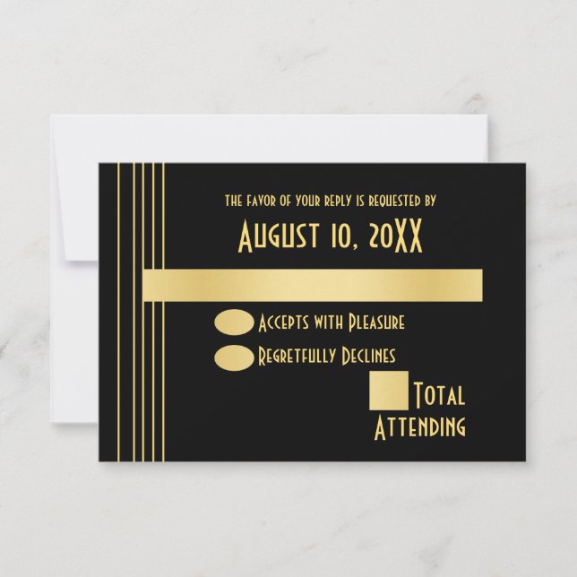 Art Deco Geometric Guld och Black Responcard Card Inbjudningar (Framsida)