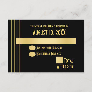 Art Deco Geometric Guld och Black Responcard Card Inbjudningar