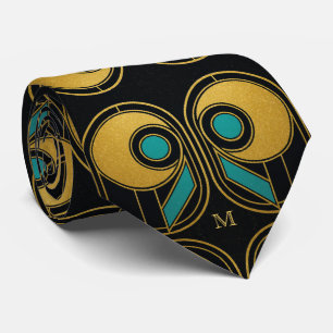 Art Deco Geometric Guld Teal Tie Elegant Monogram Slips
