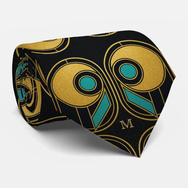 Art Deco Geometric Guld Teal Tie Elegant Monogram Slips (Rullad)