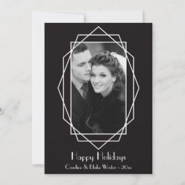 Art Deco Geometric Helgdag Photo Card Black Julkort