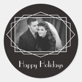 Art Deco Geometric Helgdag Sticker Black Runt Klistermärke