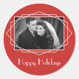 Art Deco Geometric Helgdag Sticker Red Runt Klistermärke
