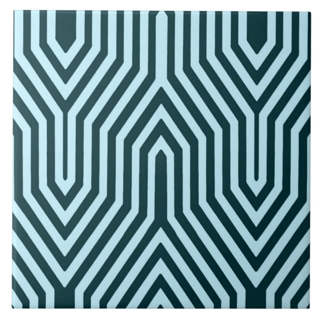 Art Deco Geometric - indigo och isblått Kakelplatta (Framsidan)