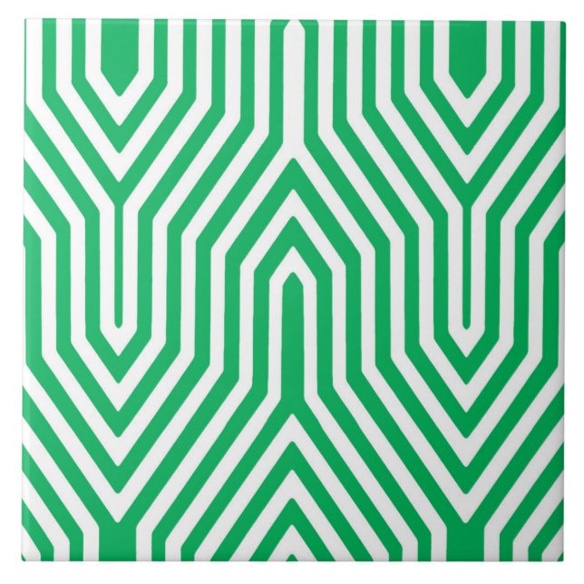Art Deco Geometric - jade grönt och vit Kakelplatta (Framsidan)