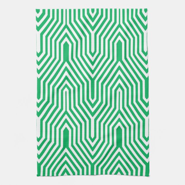 Art Deco Geometric - jade grönt och vit Kökshandduk (Vertikal)