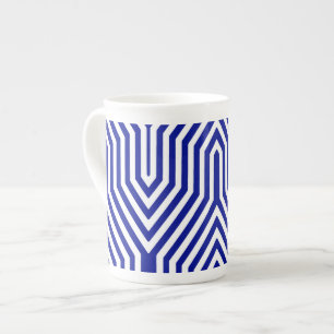 Art Deco Geometric - koboltblått och vitt Benporslin Mugg