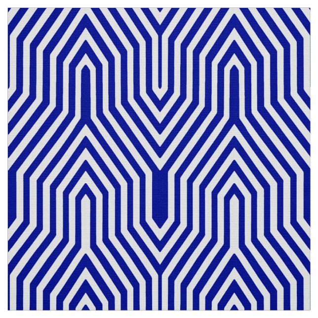 Art Deco Geometric - koboltblått och vitt Tyg (Provkarta)