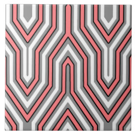 Art Deco Geometric - koral, grått och vitt Kakelplatta
