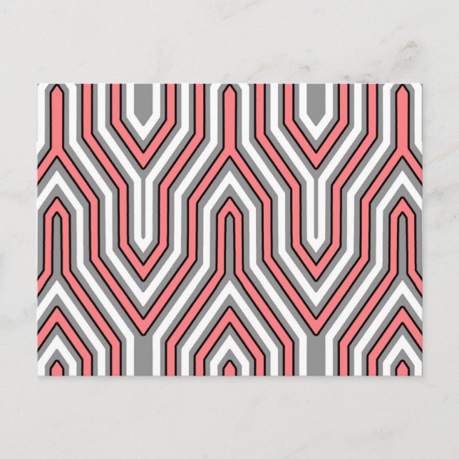 Art Deco Geometric - koral, grått och vitt Vykort (Framsida)