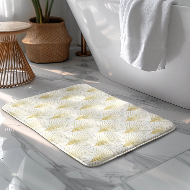 Art Deco Geometric Mönster i Guld & White Badrumsmatta (Skapare uppladdad)