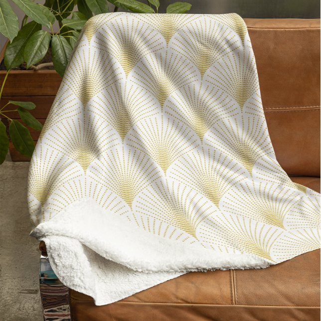 Art Deco Geometric Mönster i Guld & White Fleecefilt (Skapare uppladdad)