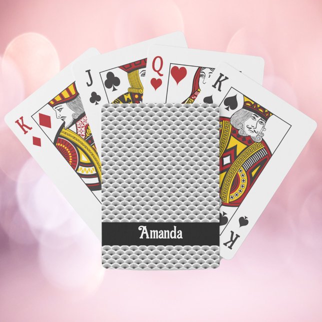 Art Deco Geometric Mönster personalize Black White Casinokort (A deck of playing cards that have an art deco pattern and a name you can personalize!)