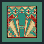 Art Deco Geometric Mönster Poster<br><div class="desc">Deco mönster i populära sydöstra färg av djup rött,  turkos,  svart och grädde.</div>