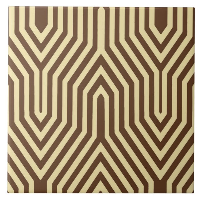 Art Deco Geometric - mörk brun och brun Kakelplatta (Framsidan)