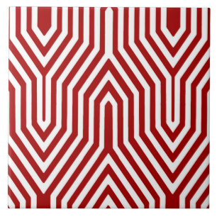 Art Deco Geometric - mörk röd och vit Kakelplatta
