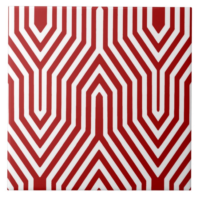 Art Deco Geometric - mörk röd och vit Kakelplatta (Framsidan)