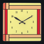 Art Deco Geometric Orange Gult Black  Fyrkantig Klocka<br><div class="desc">Underbar komplimentering av färg kvadratdesign</div>