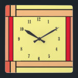 Art Deco Geometric Orange Gult Black  Fyrkantig Klocka<br><div class="desc">Underbar komplimentering av färg kvadratdesign</div>