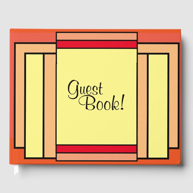 Art Deco Geometric Orange Gult Black Guest Bok (Framsida)