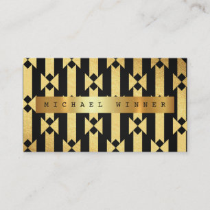 Art Deco Geometric Ornament Vip Golden Black Foil Visitkort