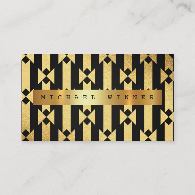 Art Deco Geometric Ornament Vip Golden Black Foil Visitkort (Framsida)