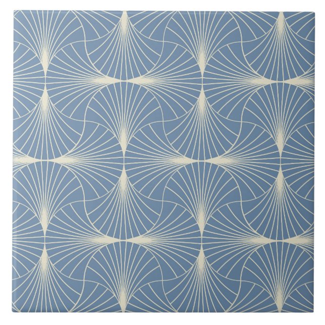 Art Deco Geometric scallop Fläkt i Grått blue Kakelplatta (Framsidan)