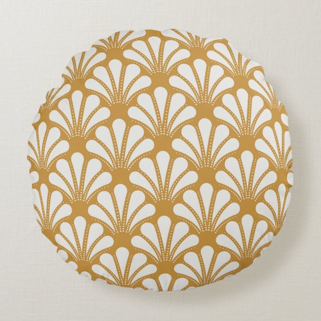 Art Deco Geometric Sea Snäcka Rund Kudde (Framsidan)