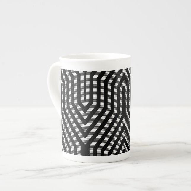 Art Deco Geometric - svart och vitt Benporslin Mugg (Framsida vänster)