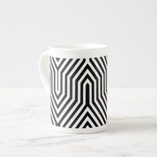 Art Deco Geometric - svart och vitt Benporslin Mugg