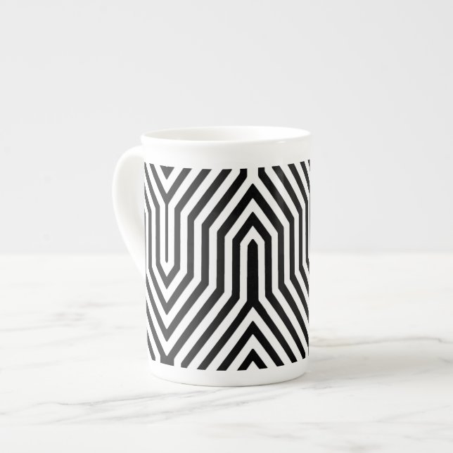 Art Deco Geometric - svart och vitt Benporslin Mugg (Framsida vänster)
