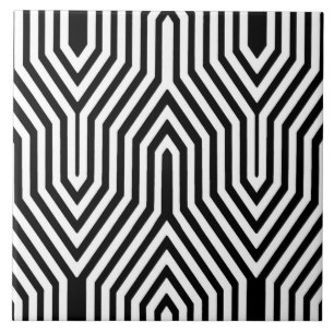 Art Deco Geometric - svart och vitt Kakelplatta