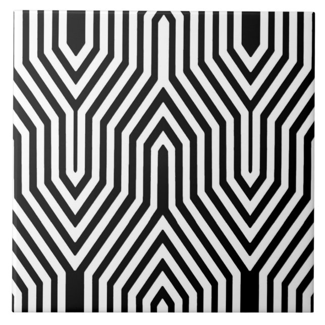Art Deco Geometric - svart och vitt Kakelplatta (Framsidan)