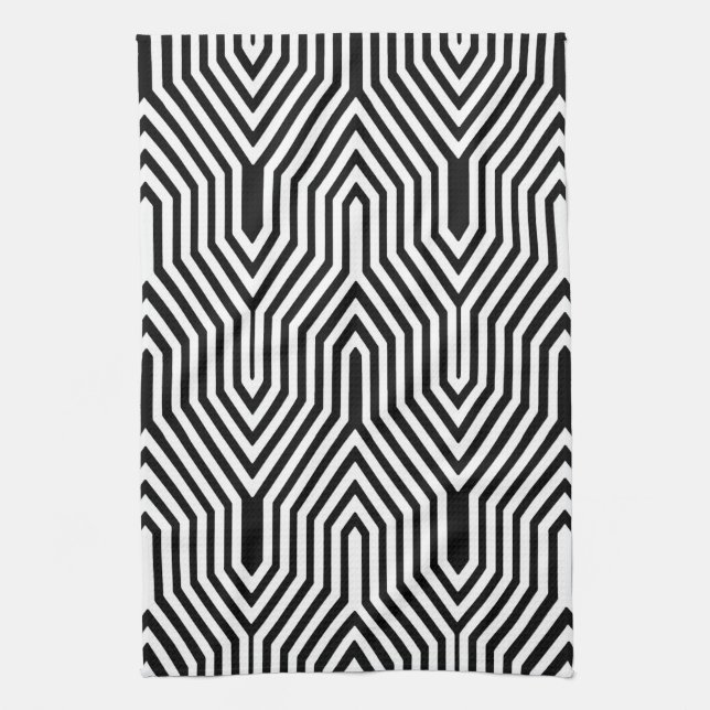 Art Deco Geometric - svart och vitt Kökshandduk (Vertikal)