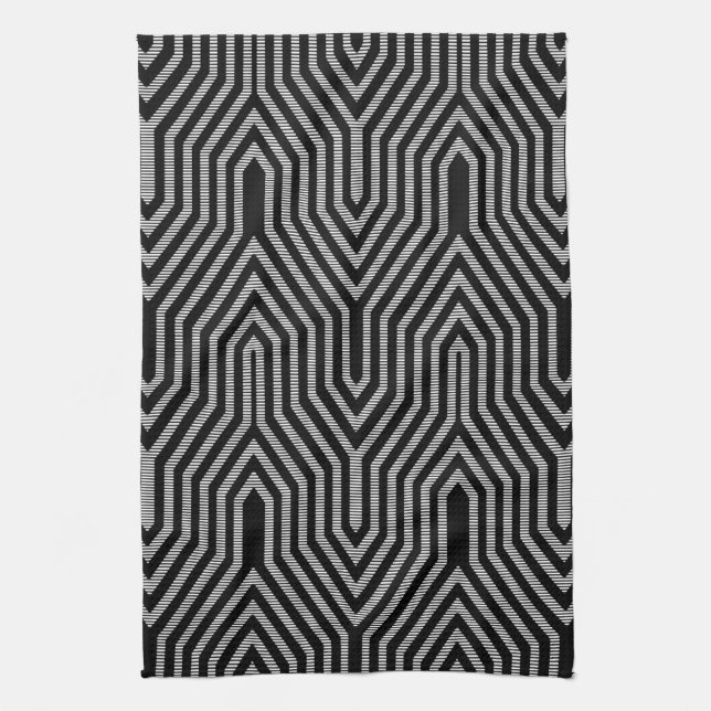 Art Deco Geometric - svart och vitt Kökshandduk (Vertikal)