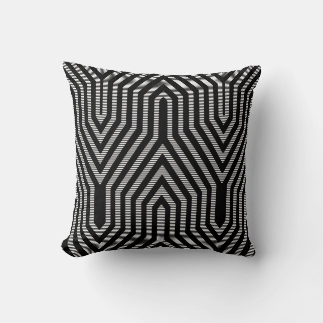 Art Deco Geometric - svart och vitt Kudde (Framsida)