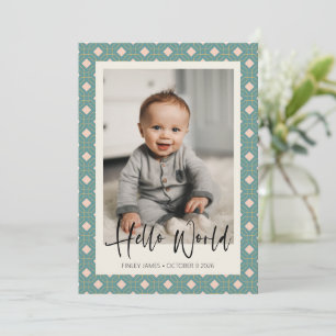 Art Deco Geometric Teal and Rosa Baby Photo Birth Meddelande