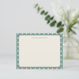 Art Deco Geometric Teal and Rosa Personlig Namn Anteckningskort