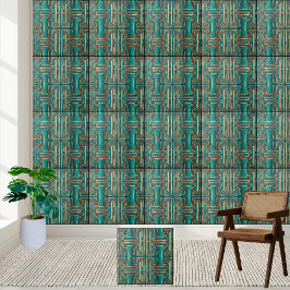 Art Deco Geometric Tile i Teal och Guld Kakelplatta