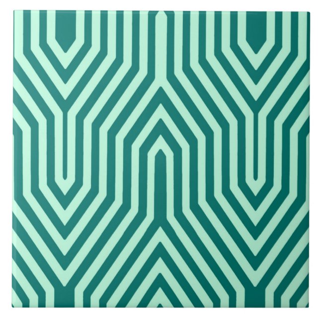 Art Deco Geometric - turkos och aqua Kakelplatta (Framsidan)