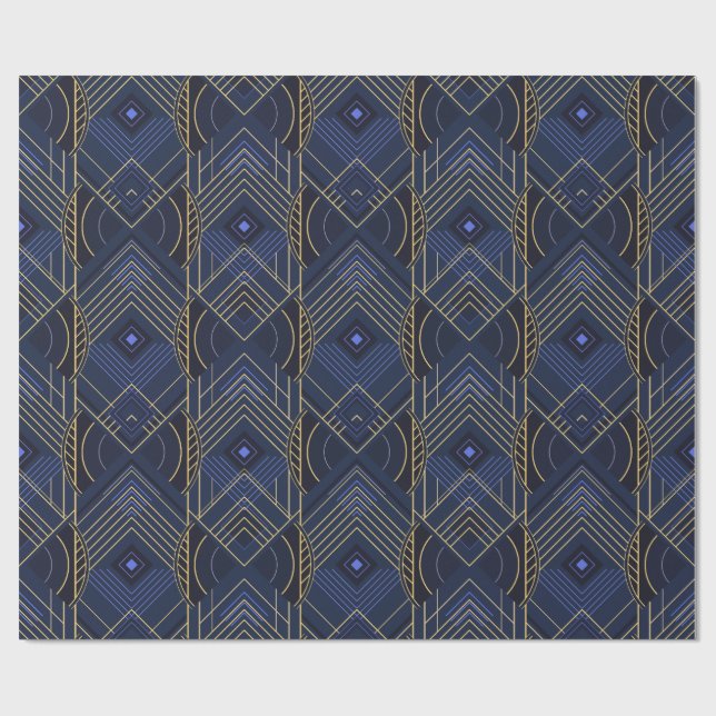 Art Deco Geometric Uplift - Blue Presentpapper (Platt)